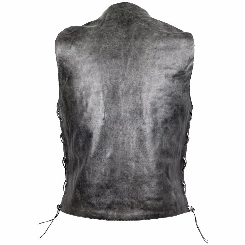 Gilet en cuir de vachette gris vieilli pour homme