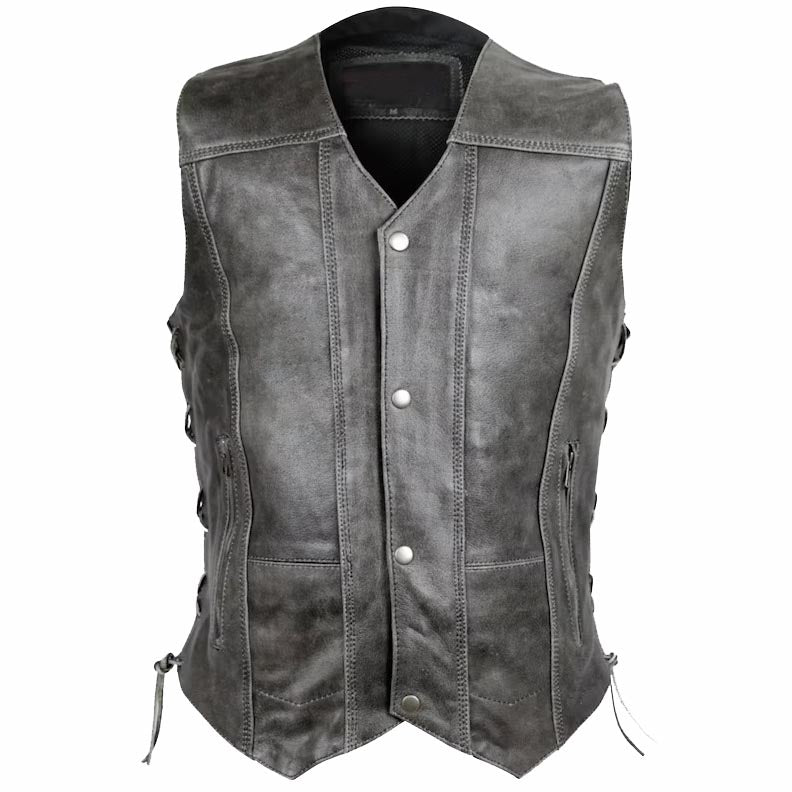 Gilet en cuir de vachette gris vieilli pour homme