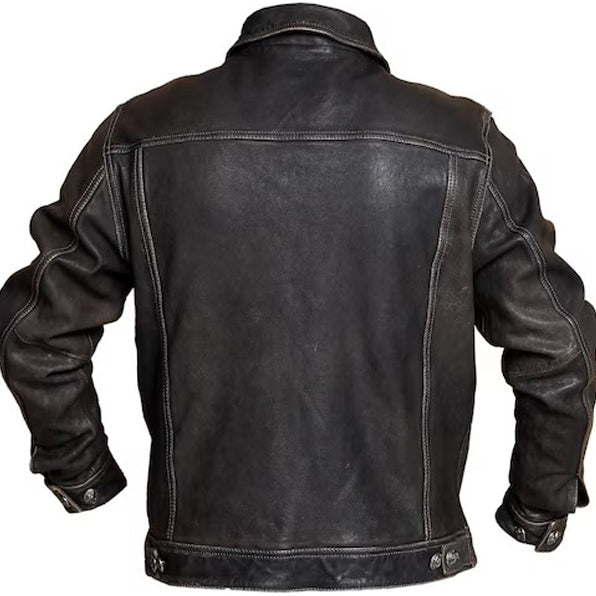 Veste de camionneur en cuir vieilli pour homme