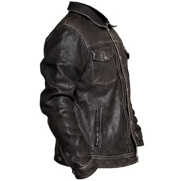 Veste de camionneur en cuir vieilli pour homme