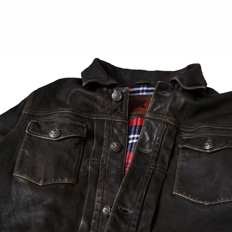 Veste de camionneur en cuir vieilli pour homme