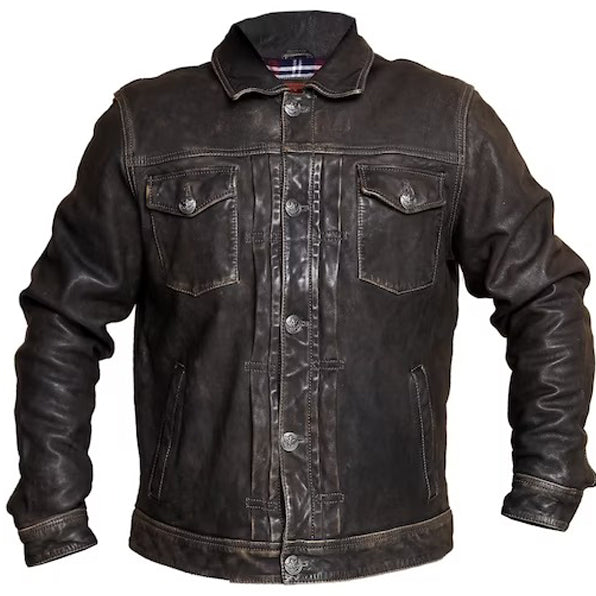 Veste de camionneur en cuir vieilli pour homme