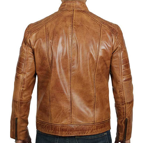 Veste Cafe Racer marron vieilli pour homme avec col montant