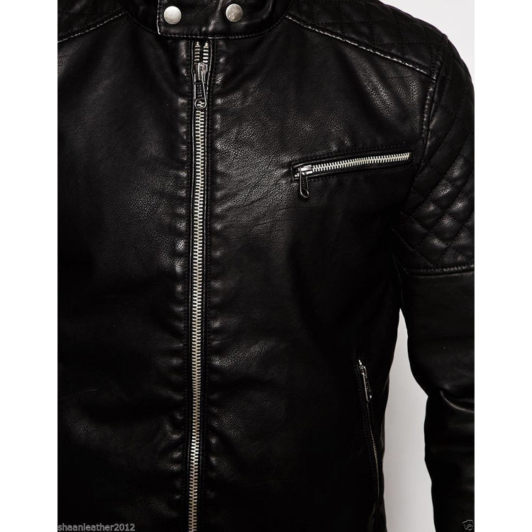 Veste de motard slim fit en cuir d'agneau véritable pour homme