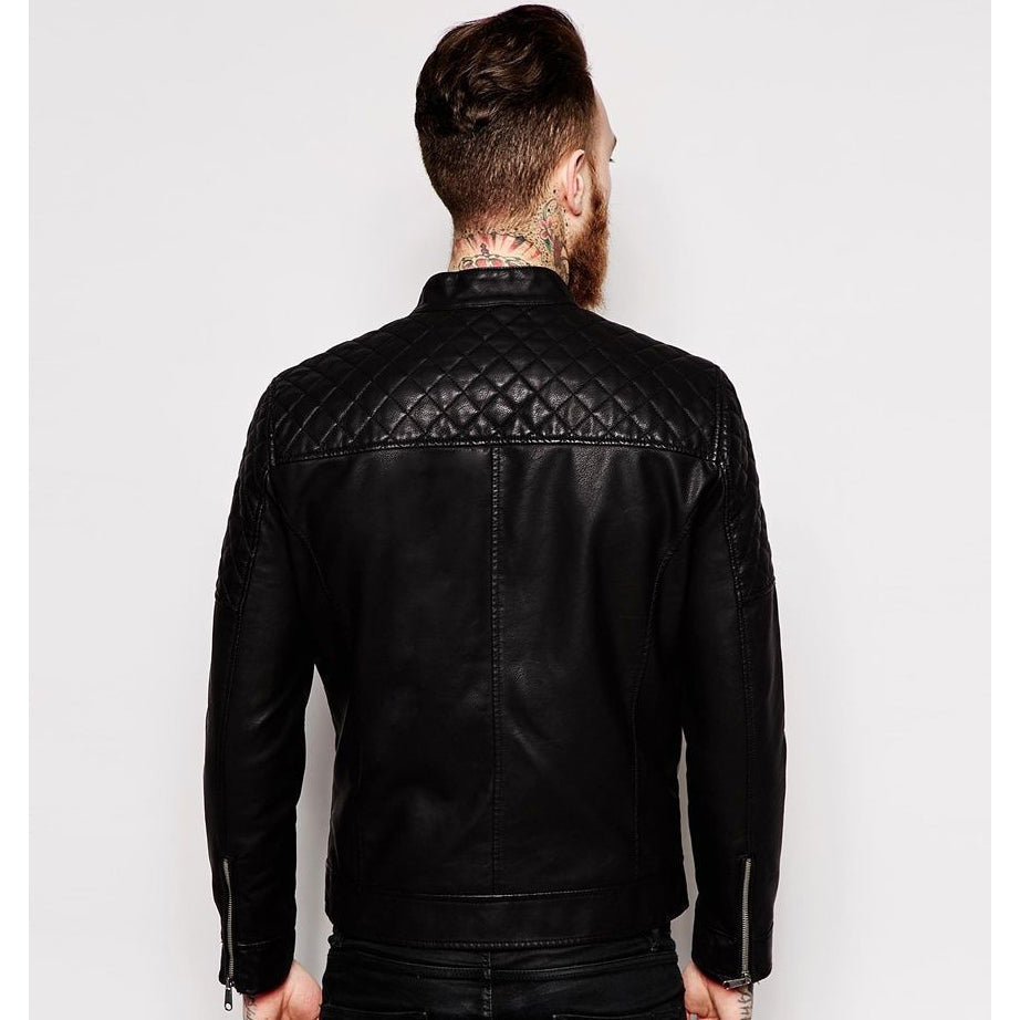 Veste de motard slim fit en cuir d'agneau véritable pour homme