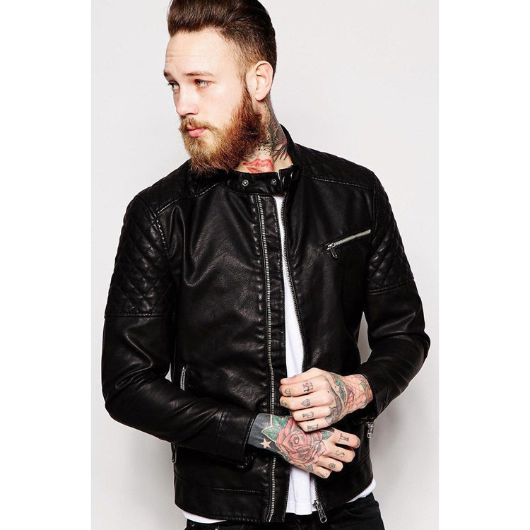 Veste de motard slim fit en cuir d'agneau véritable pour homme