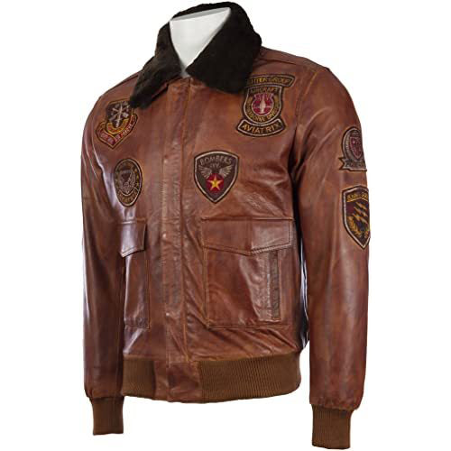 Blouson aviateur en cuir véritable pour homme