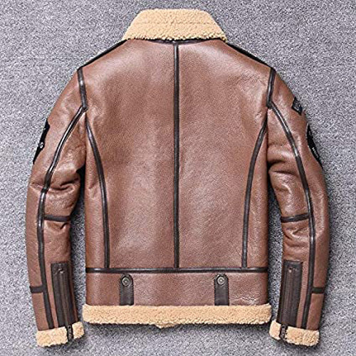 Veste aviateur en cuir véritable pour homme, manteau en peau de mouton