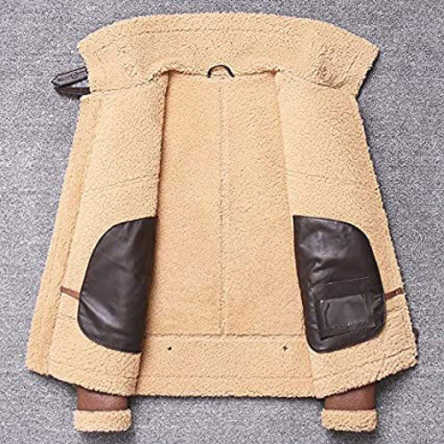 Veste aviateur en cuir véritable pour homme, manteau en peau de mouton