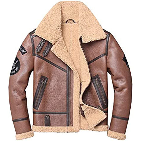 Veste aviateur en cuir véritable pour homme, manteau en peau de mouton