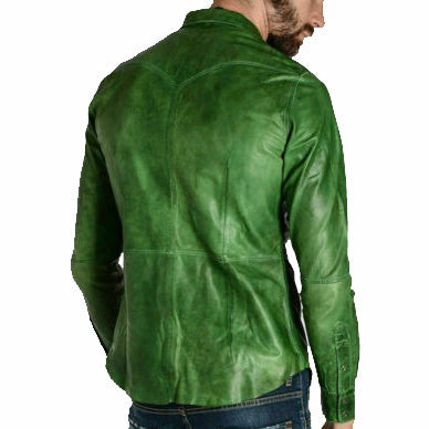 Chemise verte en cuir d'agneau de qualité supérieure pour homme