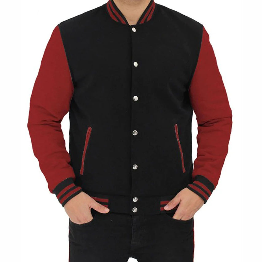 Veste de baseball universitaire marron et noire pour hommes