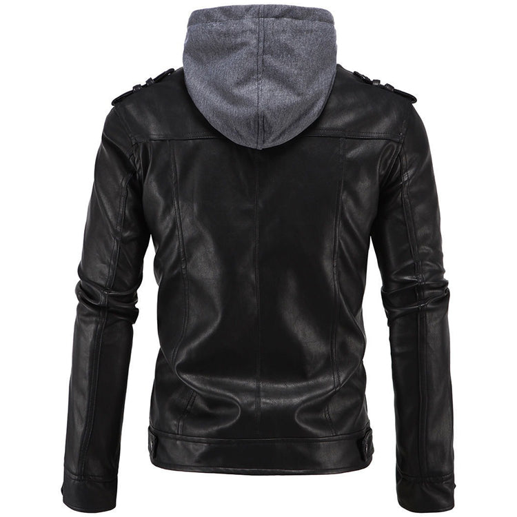 Veste de motard en cuir style Brando pour homme avec capuche