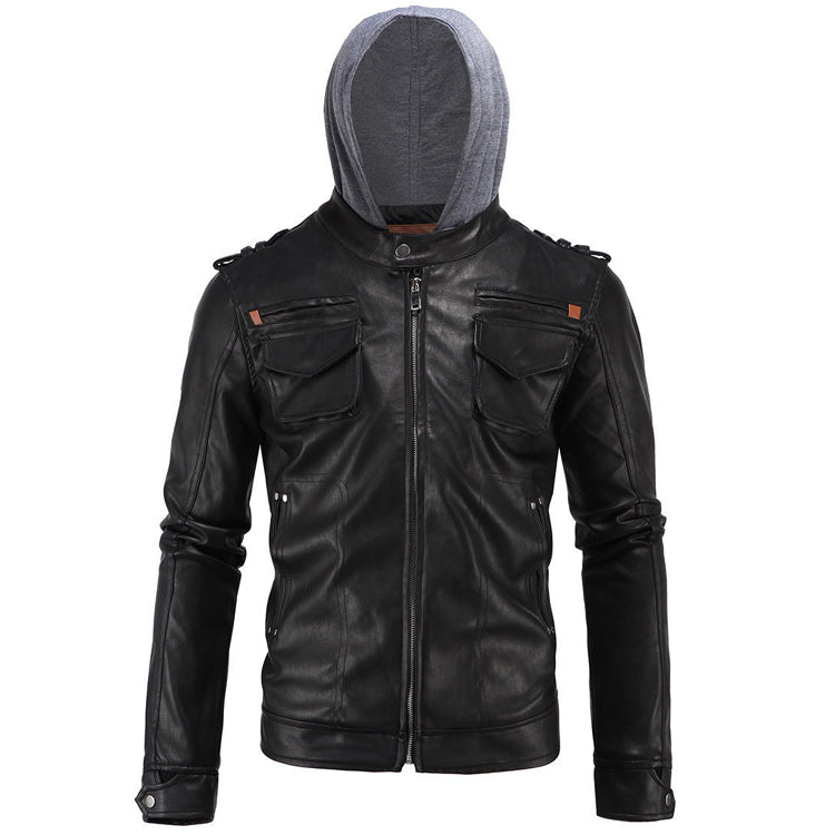 Veste de motard en cuir style Brando pour homme avec capuche