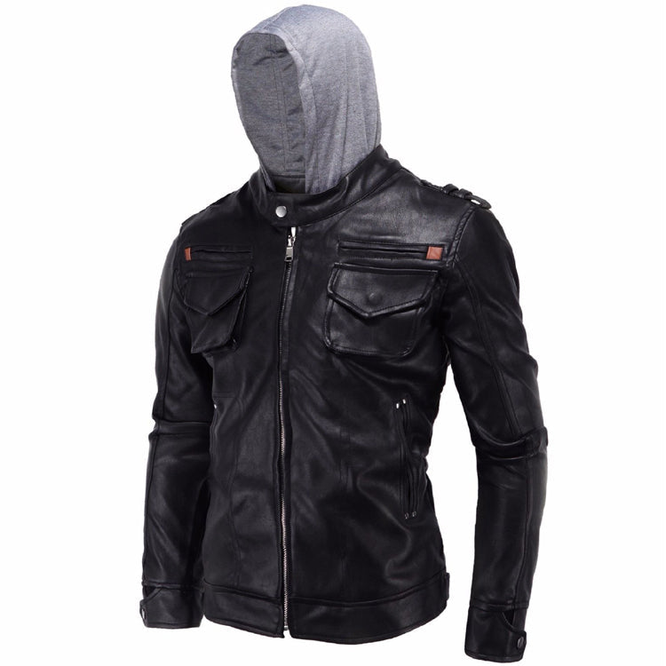 Veste de motard en cuir style Brando pour homme avec capuche