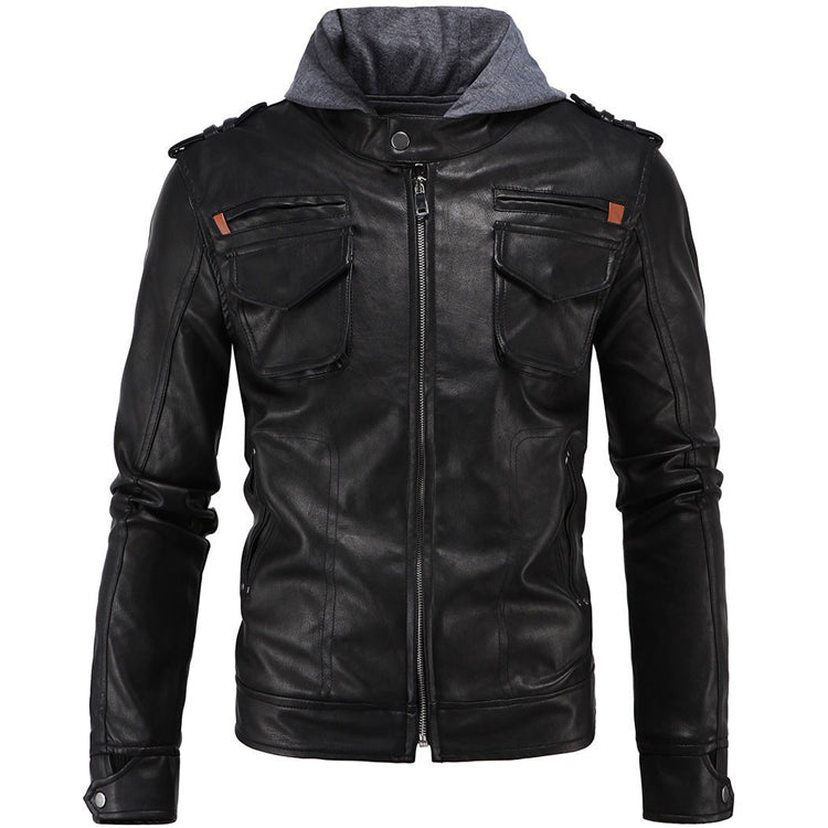 Veste de motard en cuir style Brando pour homme avec capuche