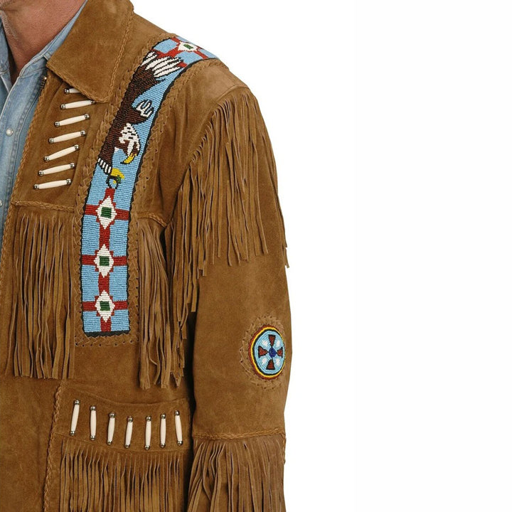 Veste western en cuir suédé amérindien pour homme