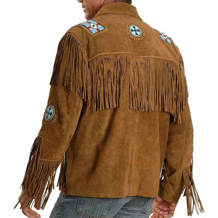 Veste western en cuir suédé amérindien pour homme