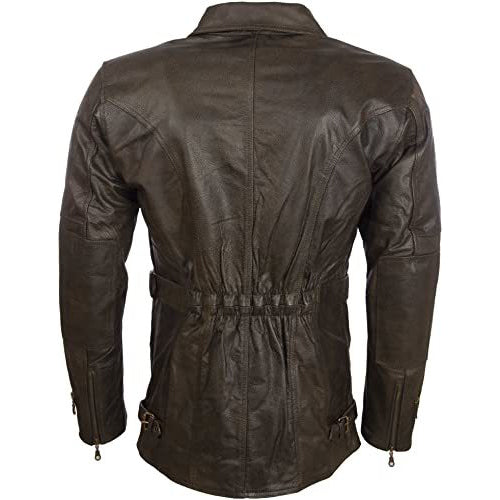 Manteau de moto en cuir de vachette véritable avec ceinture pour homme