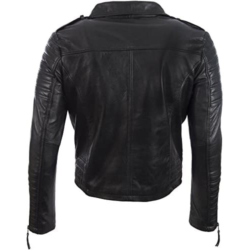 Veste de motard tendance asymétrique en cuir véritable pour homme