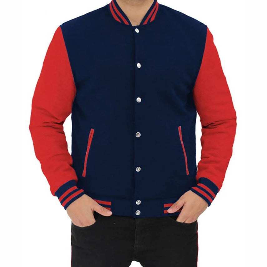 Veste de baseball universitaire rouge et bleue pour hommes