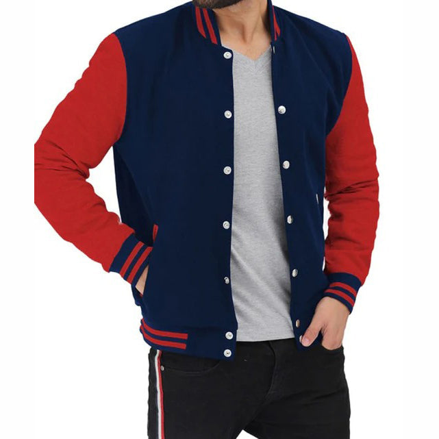 Veste de baseball universitaire rouge et bleue pour hommes