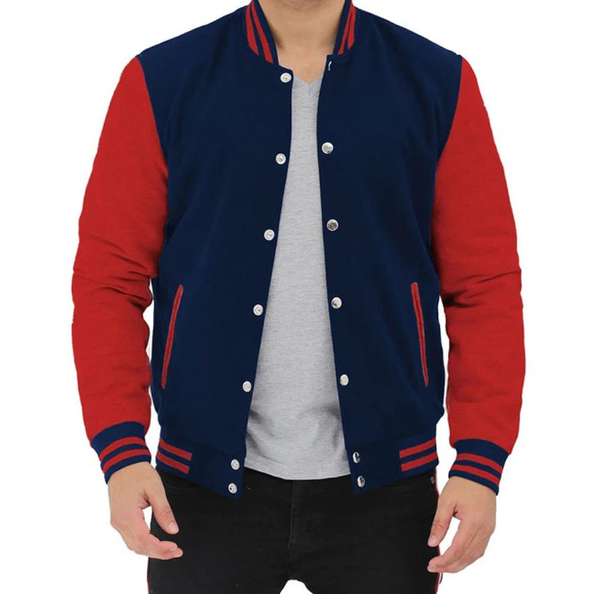 Veste de baseball universitaire rouge et bleue pour hommes