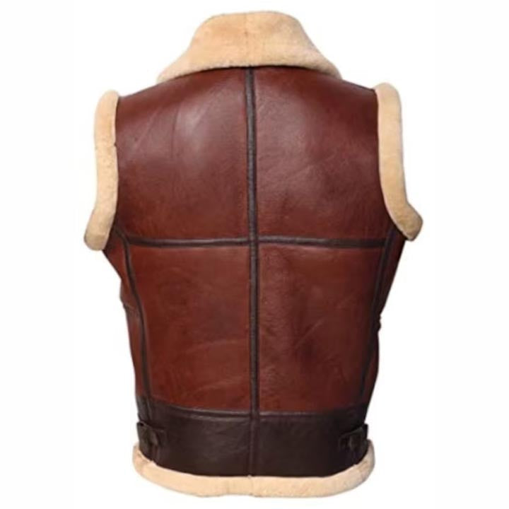 Gilet en cuir de mouton synthétique marron rougeâtre pour homme