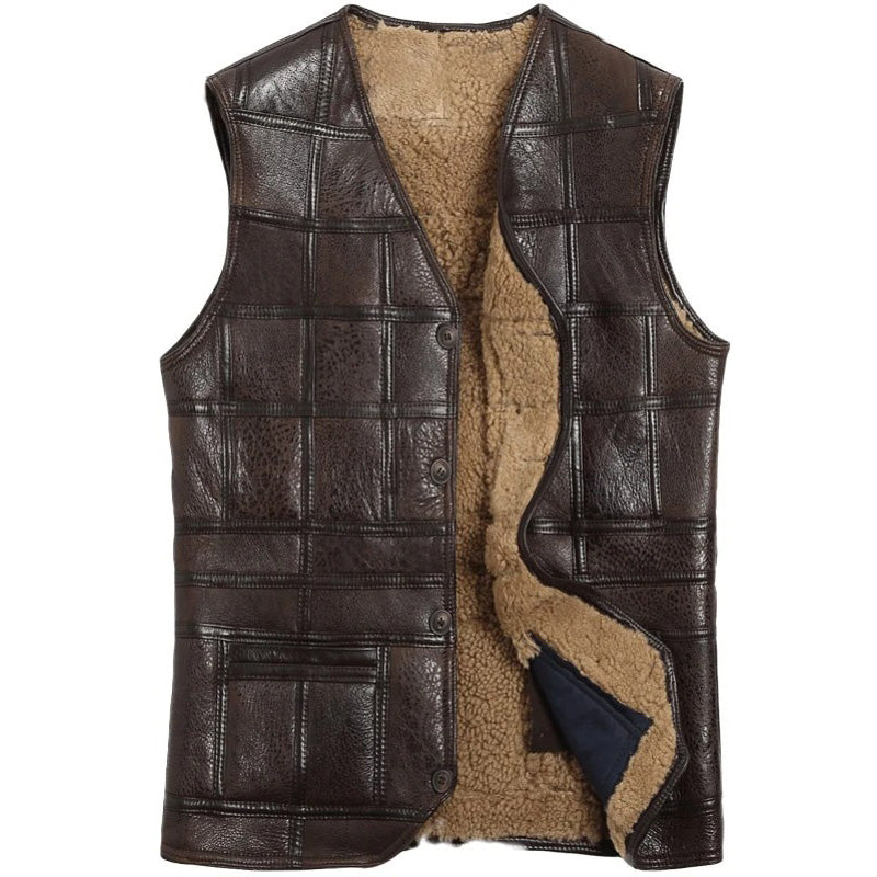 Gilet en cuir de mouton pour homme avec doublure en fourrure