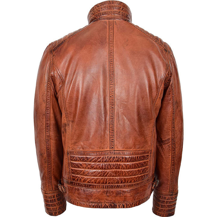 Veste en cuir marron doublée en sherpa pour homme