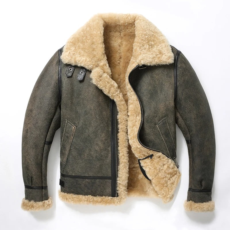 Veste de moto en cuir de mouton Sherpa pour homme Manteau d'hiver