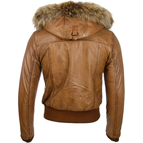 Veste motard en cuir marron clair pour homme avec capuche amovible