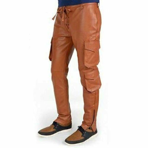 Hellbraune Lederhose im Cargo-Stil für Herren