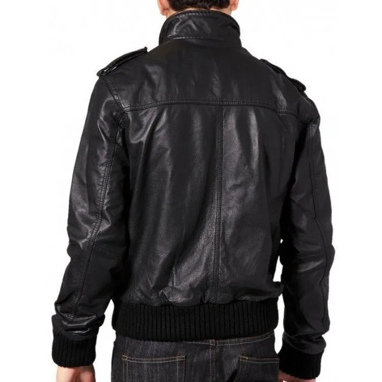 Veste bomber zippée sur le devant en peau de mouton souple et tendance pour homme