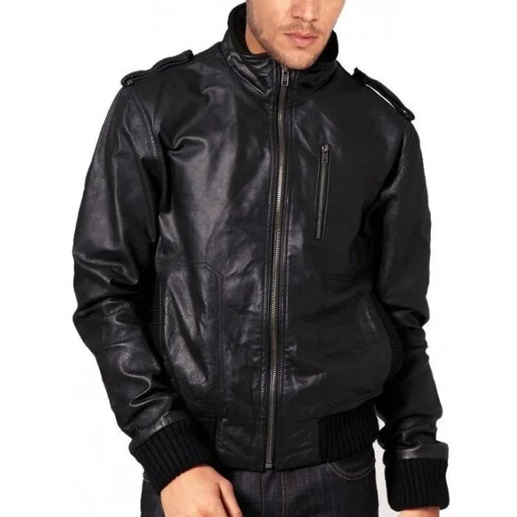 Veste bomber zippée sur le devant en peau de mouton souple et tendance pour homme