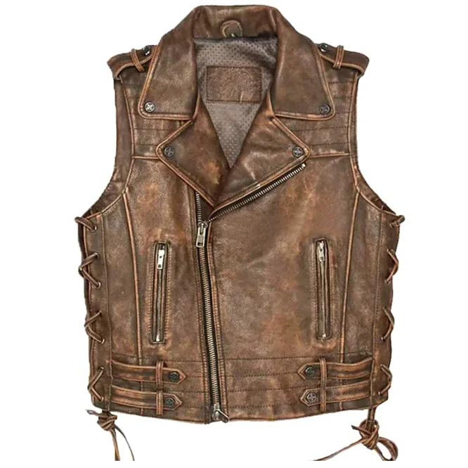 Men's Vintage Brown Leather Biker Vest