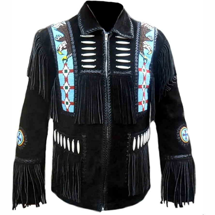 Veste en cuir de style cowboy western pour homme