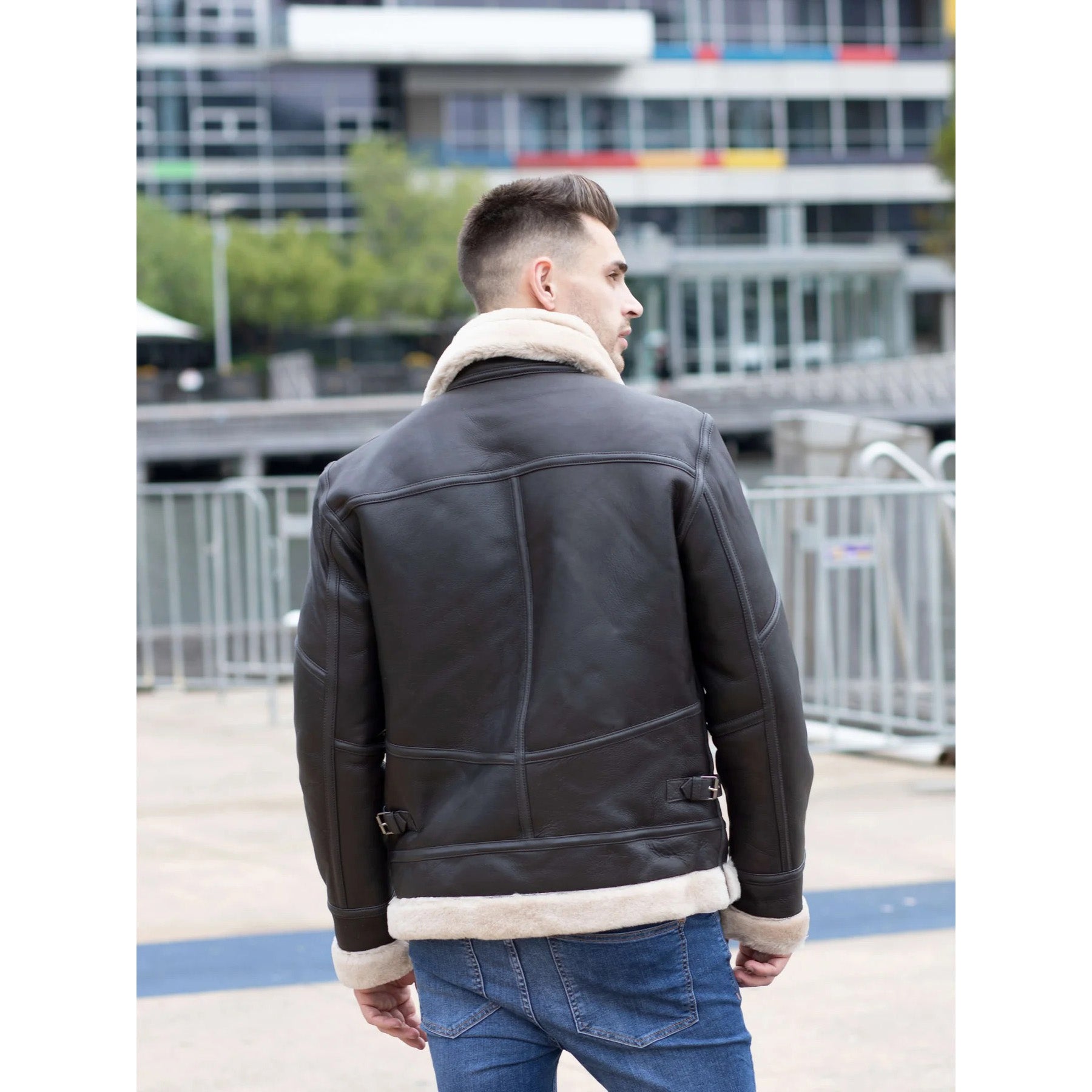 Veste en cuir de mouton retourné style Airforce pour homme