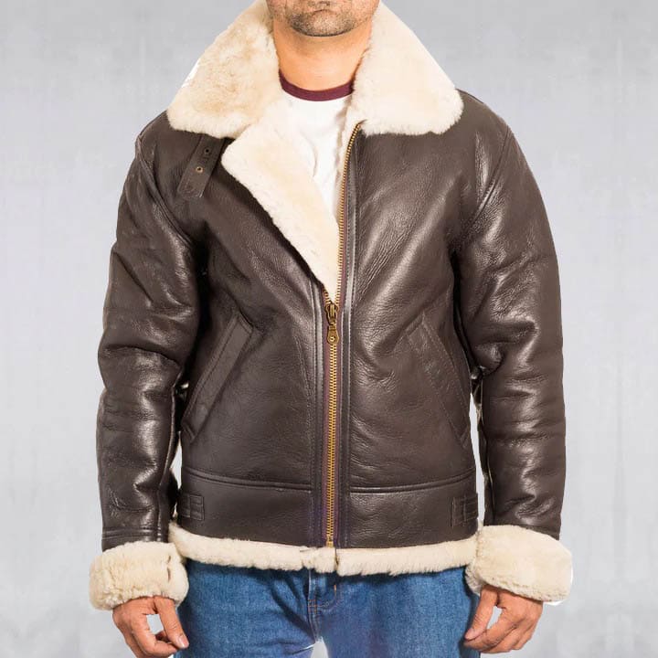 Blouson aviateur en cuir de mouton marron foncé pour homme Aviator B3