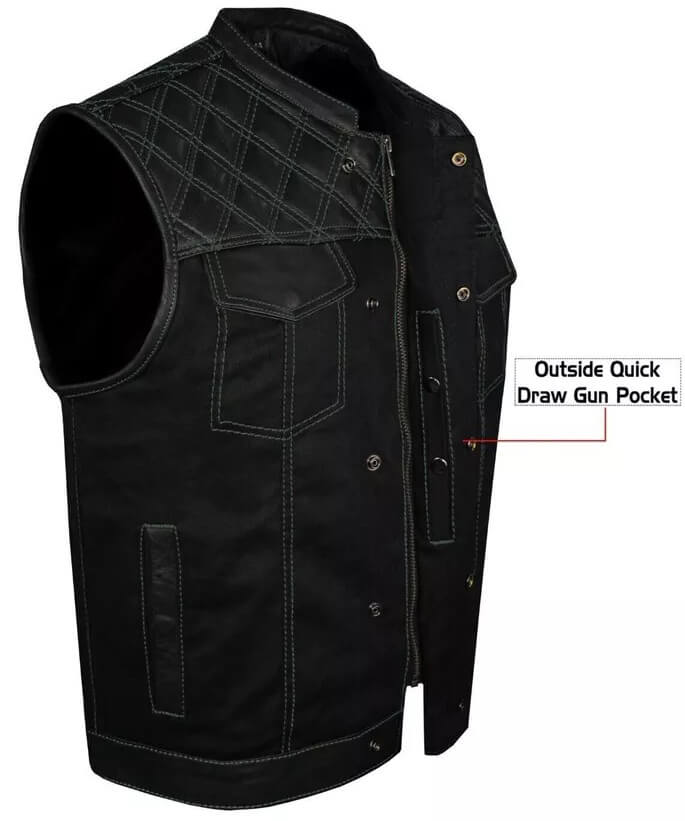 Gilet de motard noir pour homme - Gilet de moto en cuir matelassé à losanges