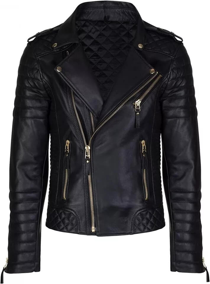 Veste de motard matelassée en cuir noir pour homme style Cafe Racer