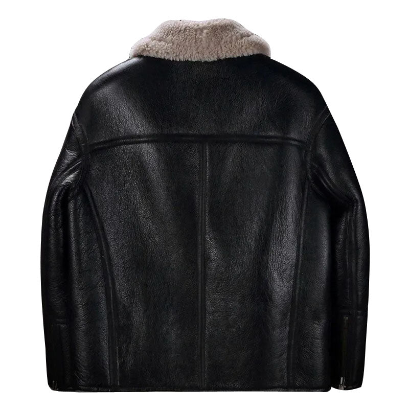 Veste de moto en peau de mouton noire pour homme