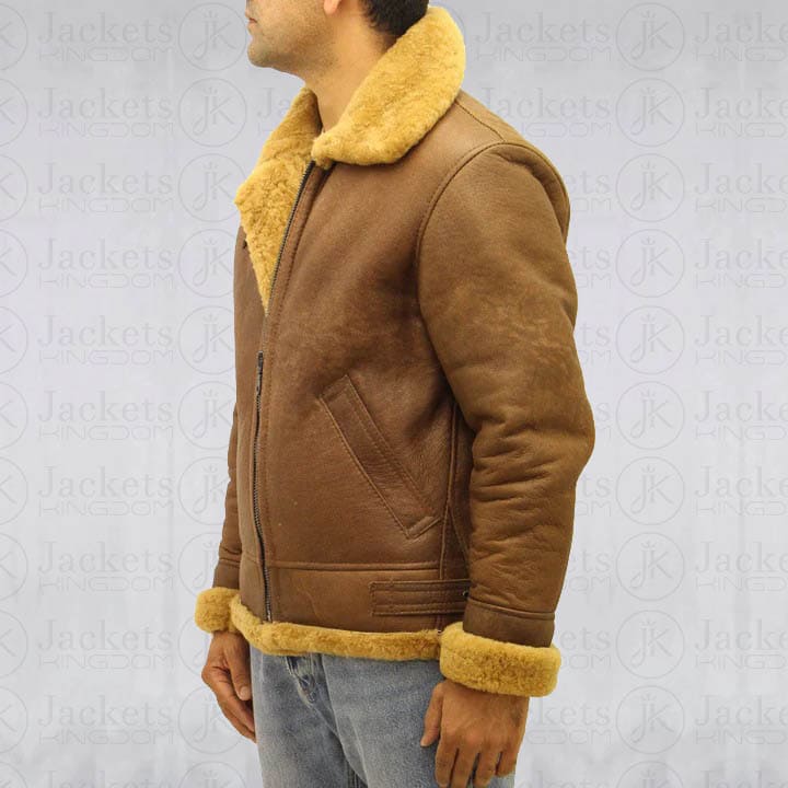 Veste en cuir de mouton marron Aviator B3 pour homme