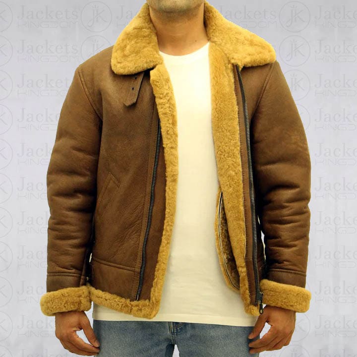 Veste en cuir de mouton marron Aviator B3 pour homme