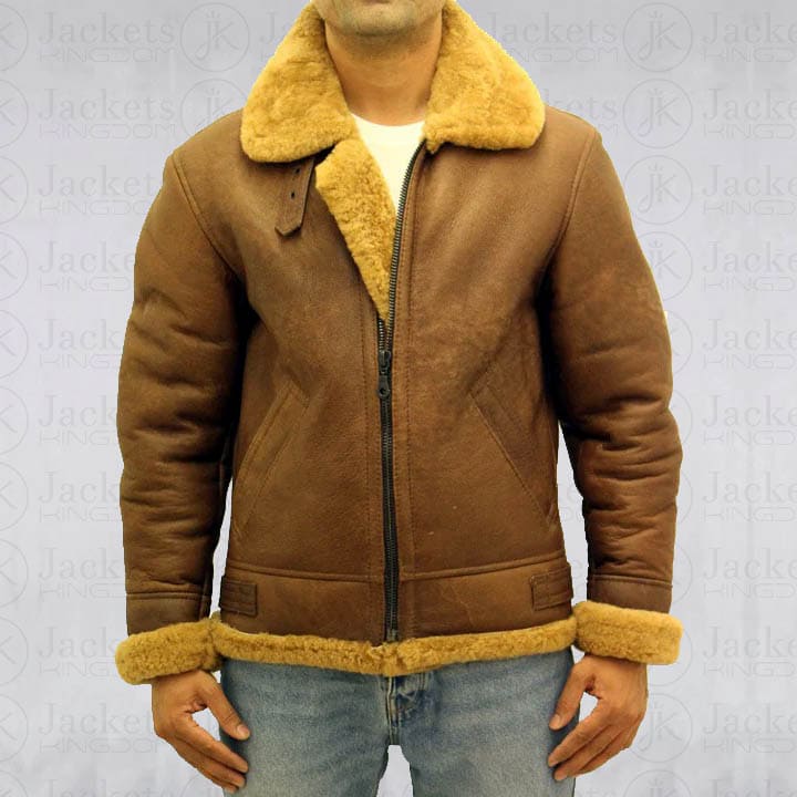 Veste en cuir de mouton marron Aviator B3 pour homme