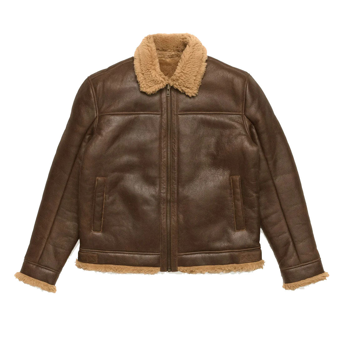 Blouson aviateur en cuir de mouton retourné marron pour homme