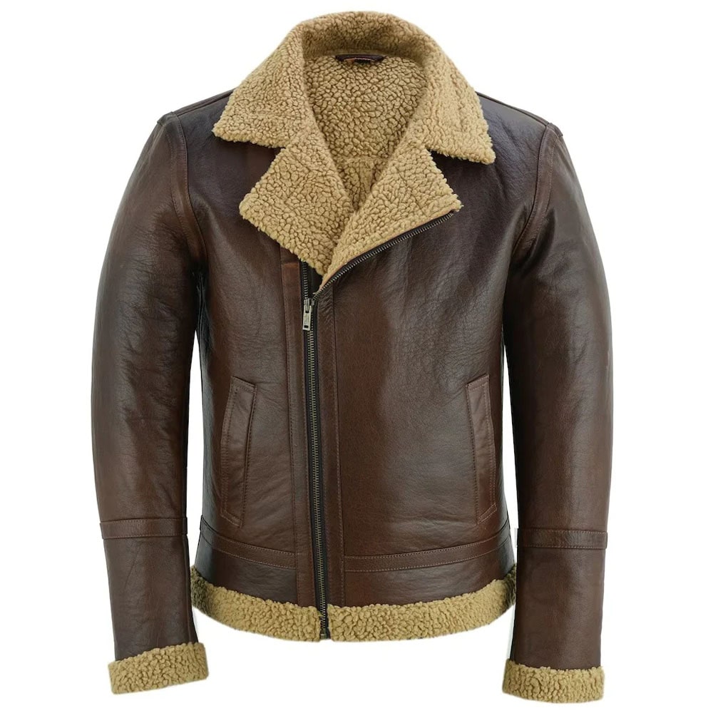 Blouson aviateur en fourrure marron pour homme - Style pilote volant