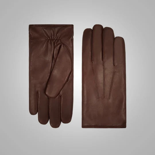 Gants en cuir d'agneau marron pour homme avec doublure en fourrure blanche