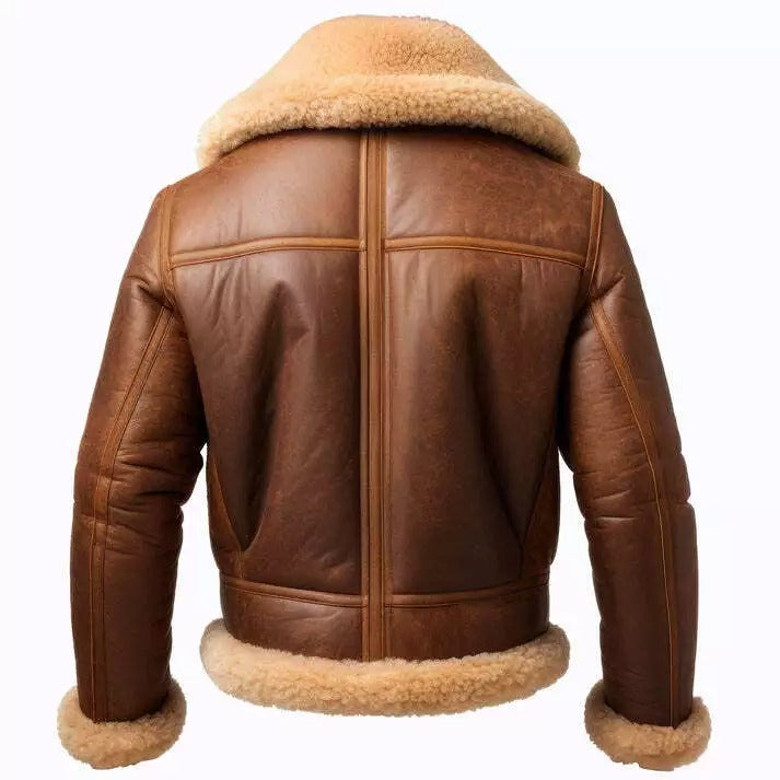 Blouson aviateur en peau de mouton retournée marron RAF B3 pour homme - Manteau en cuir aviateur