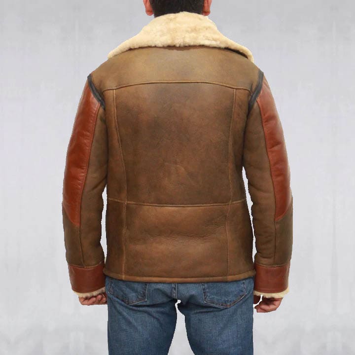 Blouson aviateur en peau de mouton marron pour homme